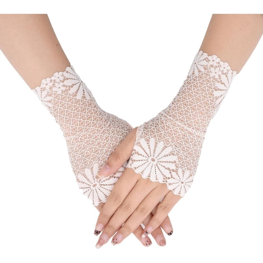 Women's St132-C-Nude Elegant Floral Lace Fingerless Short Gloves Party Prom